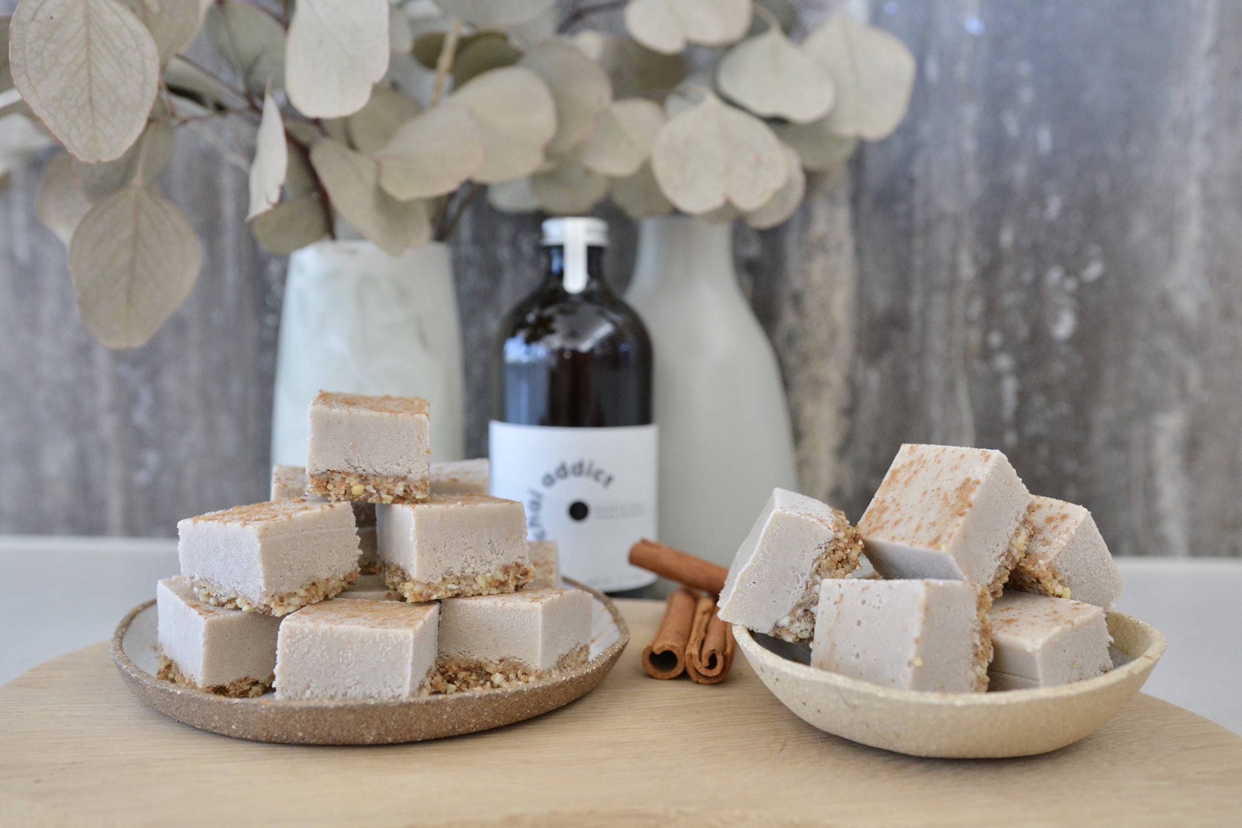 slices of Raw Chai Cheesecake on two plates