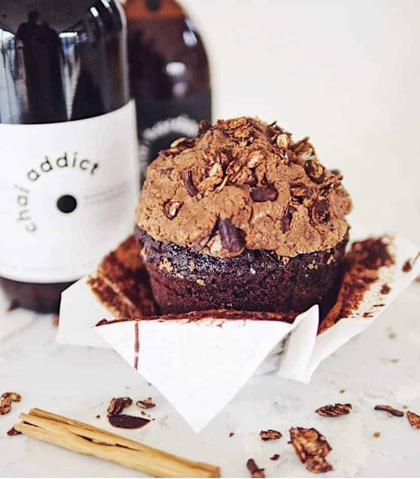 one perfectly rounded Choc Chip Chai Muffin