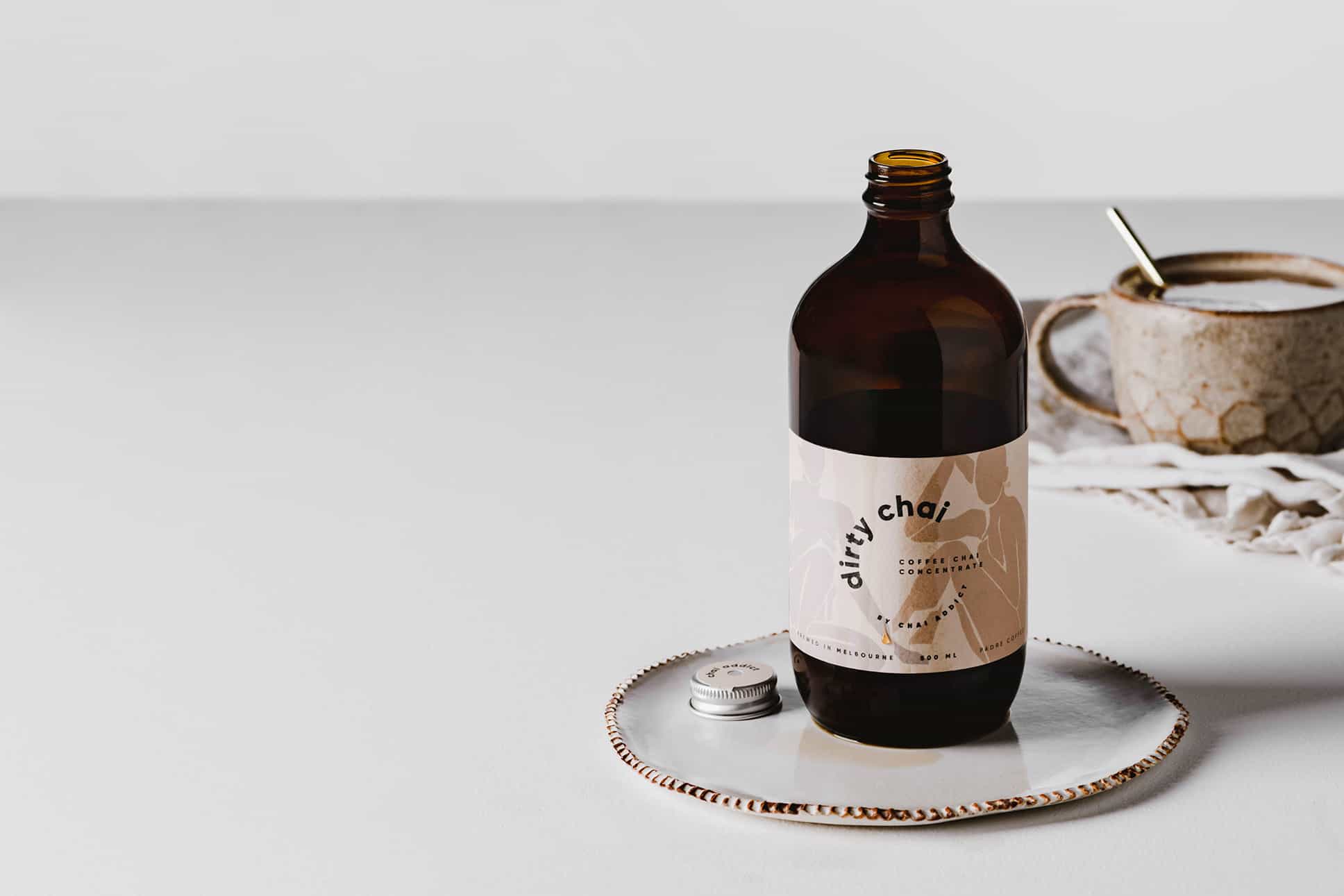 Opened 500ml bottle of dirty chai concentrate