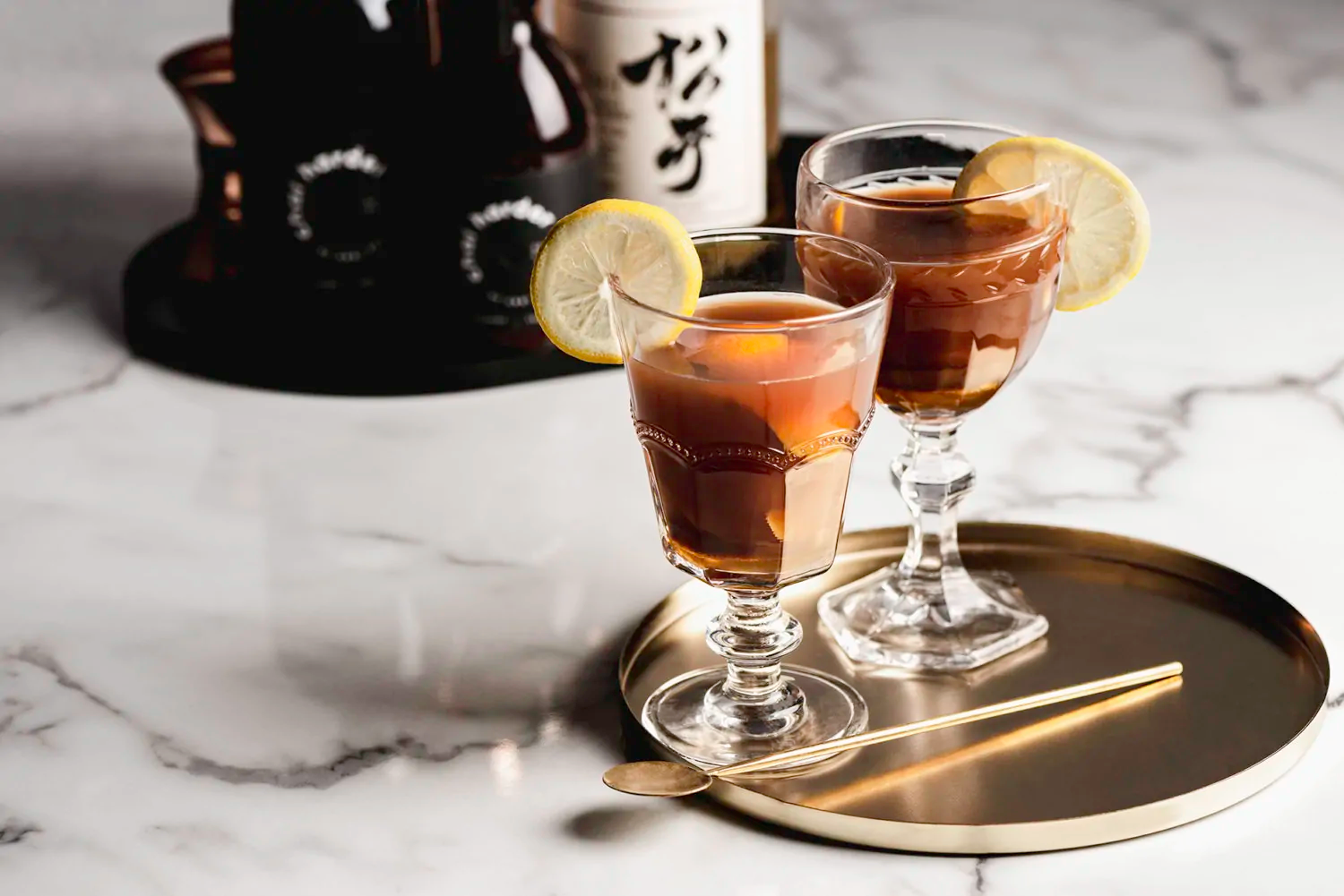 2 cocktail glasses of Chai Spiced Hot Toddy