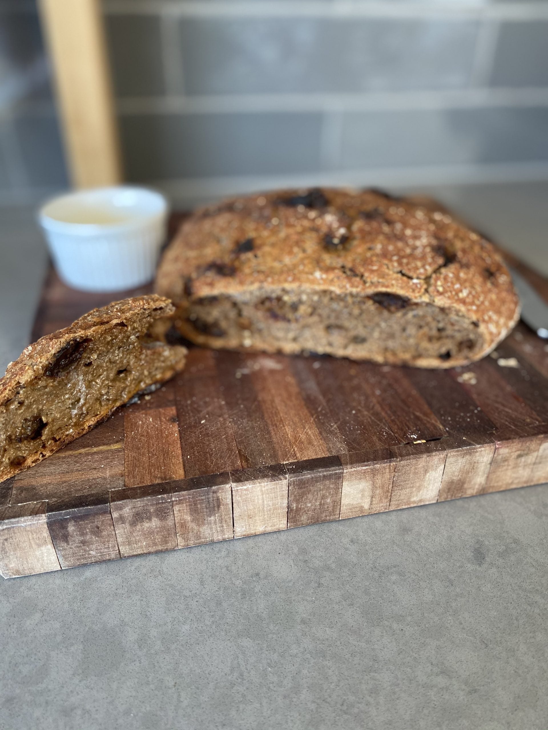 slices of no knead chai and date bread