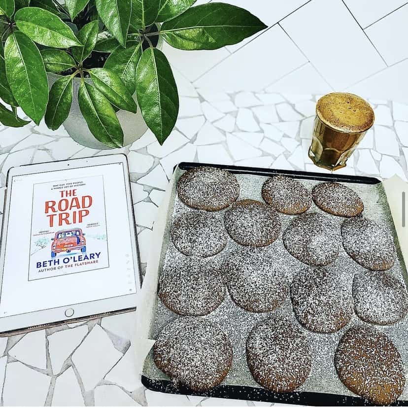 oven tray full of cinnamon dusted dirty chai cookies