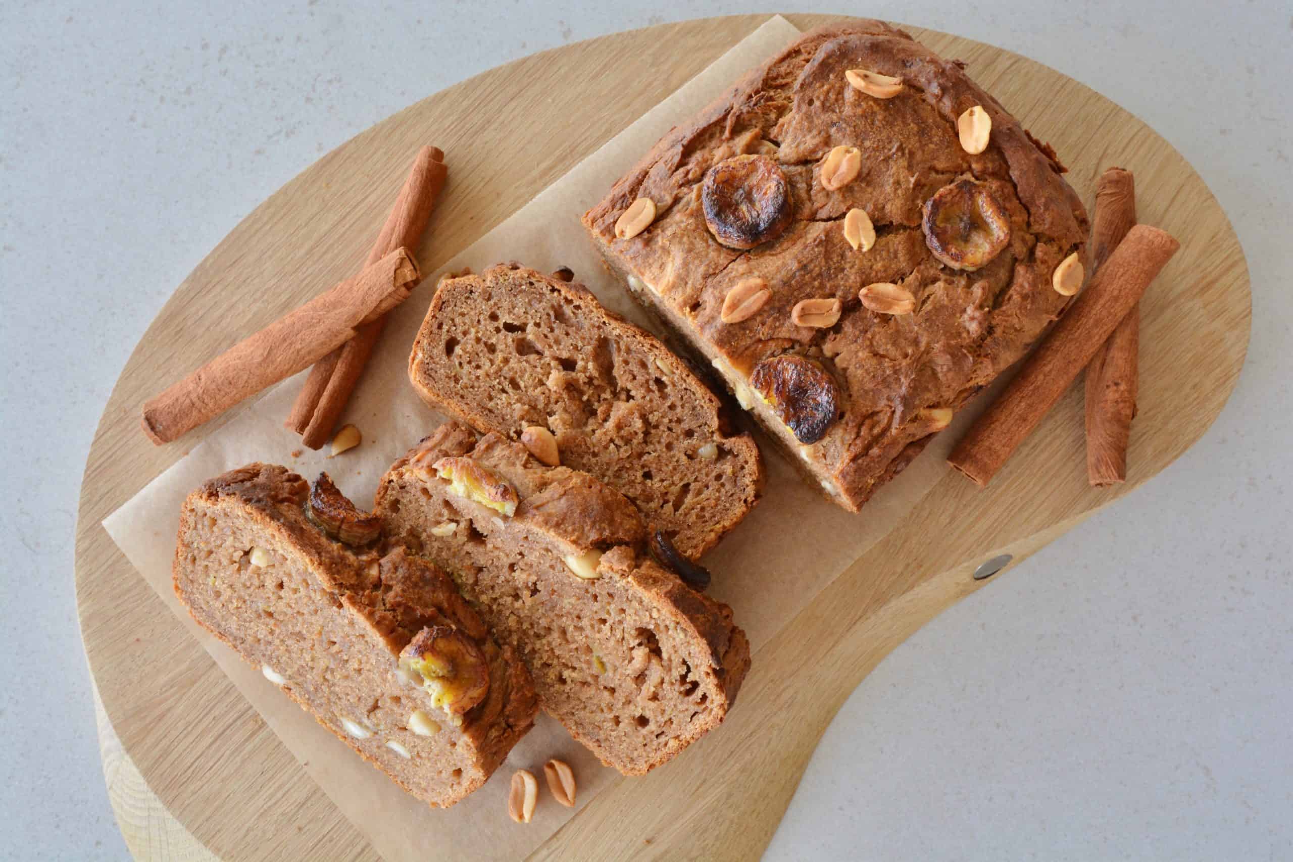 chai peanut banana bread slices