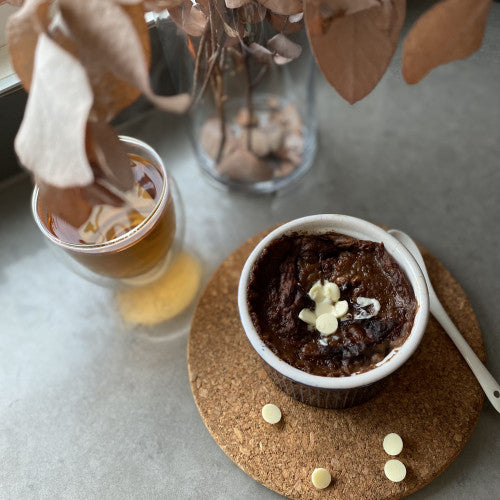 bowl of chai infused weetbix bake with white chocolate drops