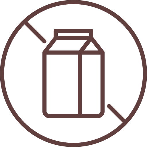 milk carton inside a circle graphic with a strike over to mean dairy free
