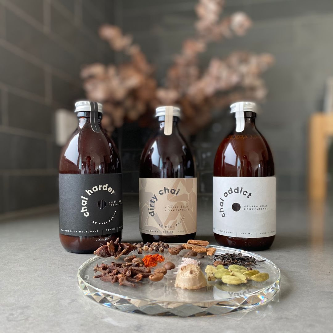 A serene moment of chai ingredients used in preparation to make chai concentrates made by chai addict