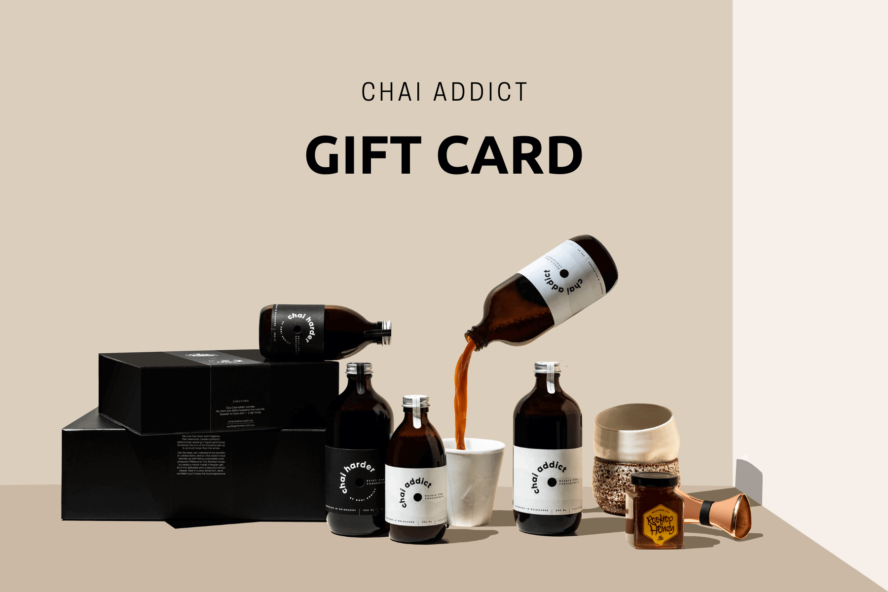 Colourful gift card featuring enticing chai imagery, ideal for sharing the joy of chai latte with loved ones
