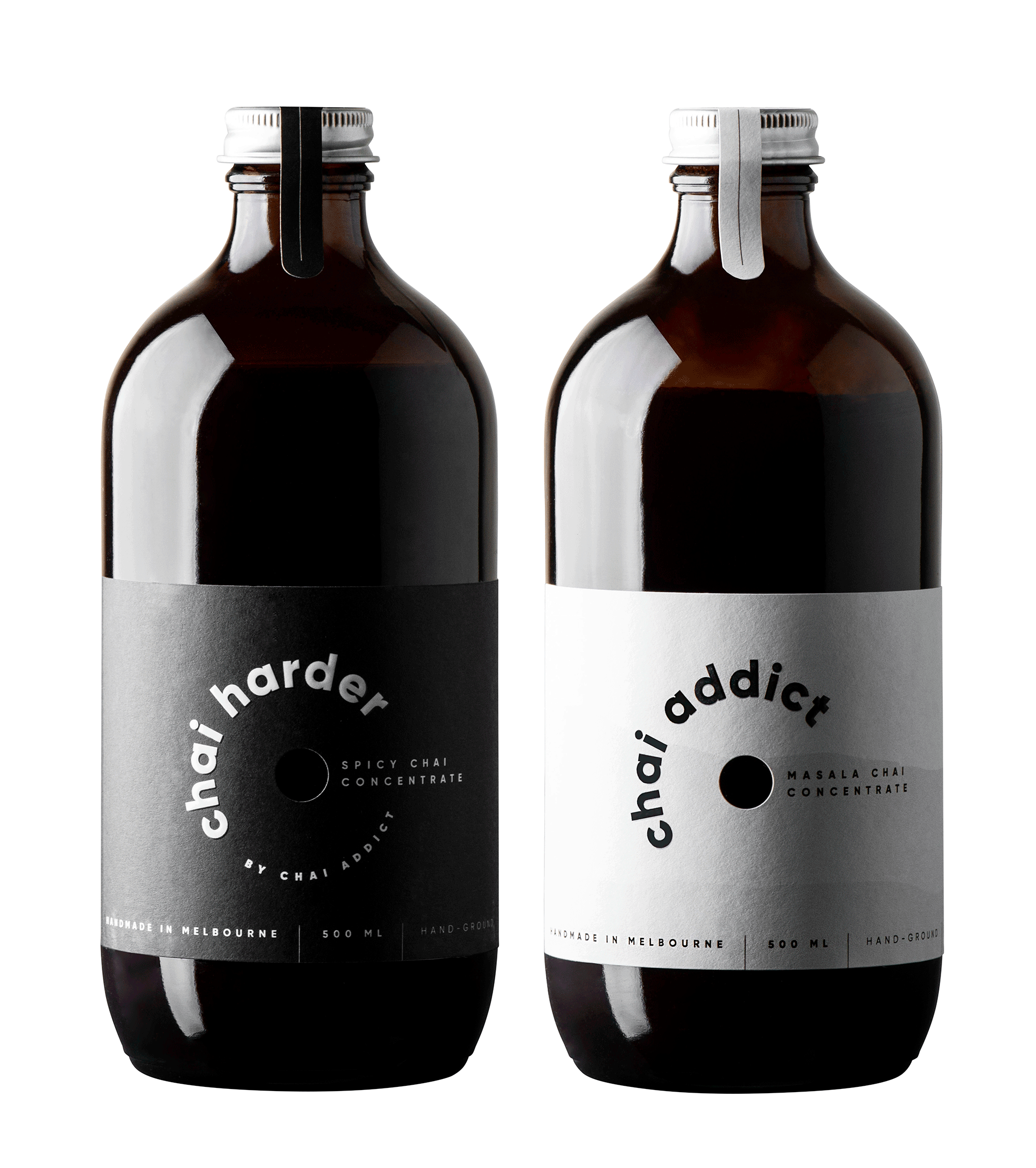 twin pack bottles of 500ml chai concentrates by chai addict, chai harder and chai addict flavours