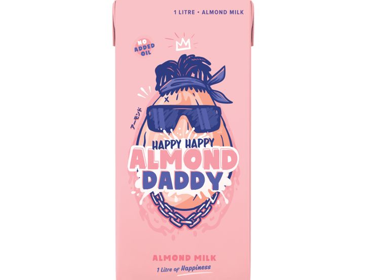 one litre carton of almond milk by happy happy almond daddy